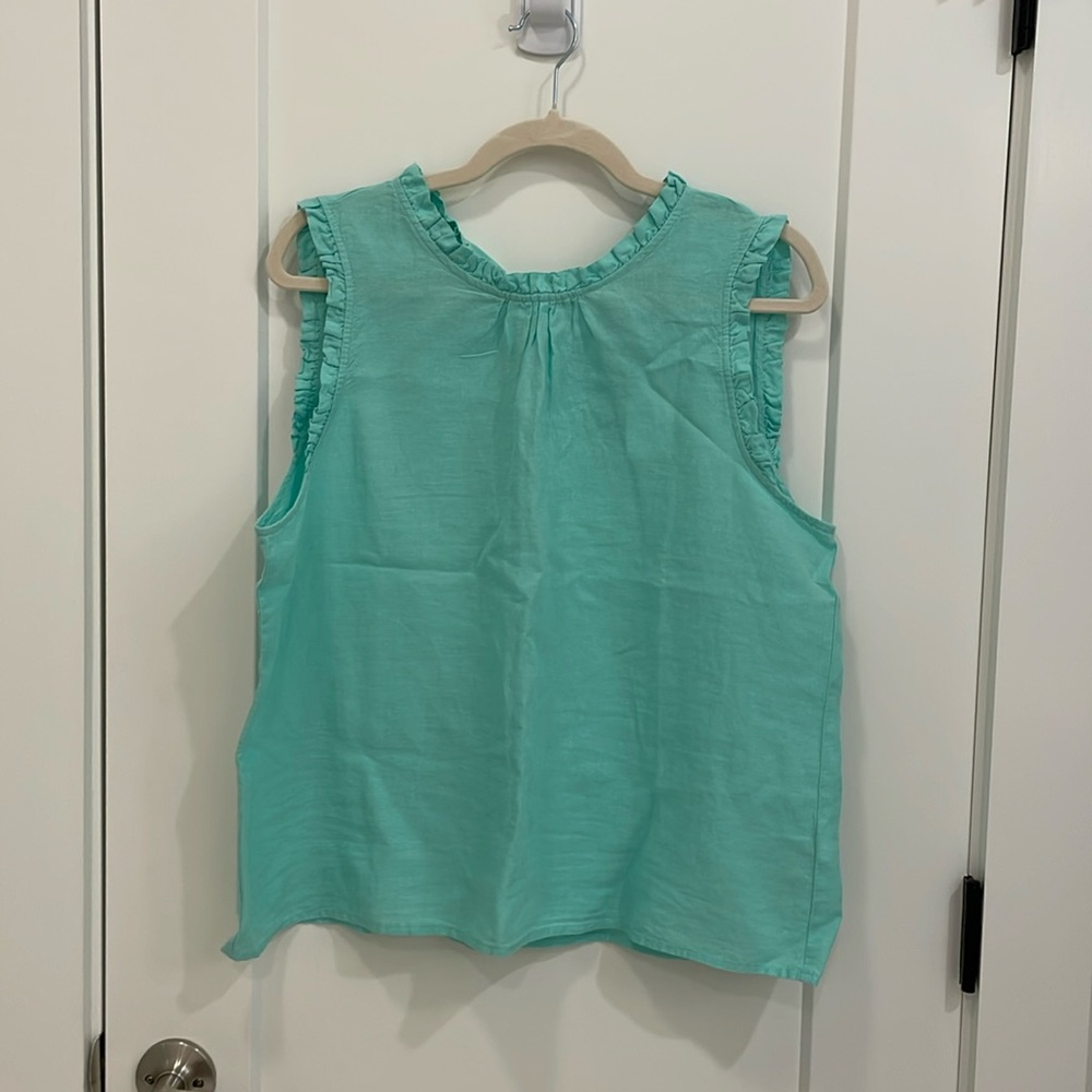 J. Crew Factory Linen-Blend Ruffleneck Top